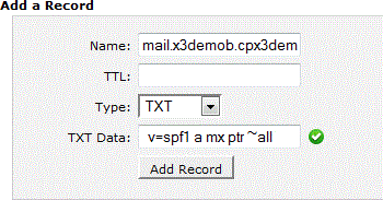 cPanel DNS zone editor interface