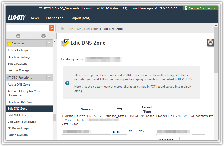 WHM Edit DNS Zone
